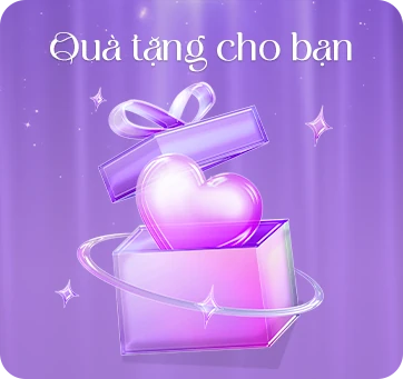 Quà tặng cho bạn: hộp quà tím mở nắp, bên trong là trái tim hồng